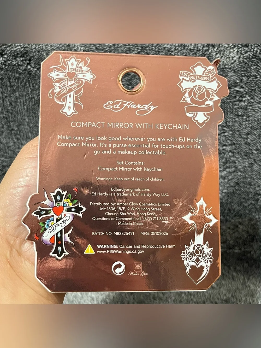 Ed Hardy compact mirror with keychain